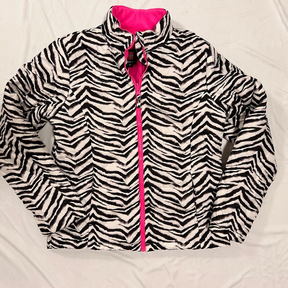 Swiss Tech Girl’s Long Sleeve Black & White Zebra Puffer Coat, Size XL (14-16)